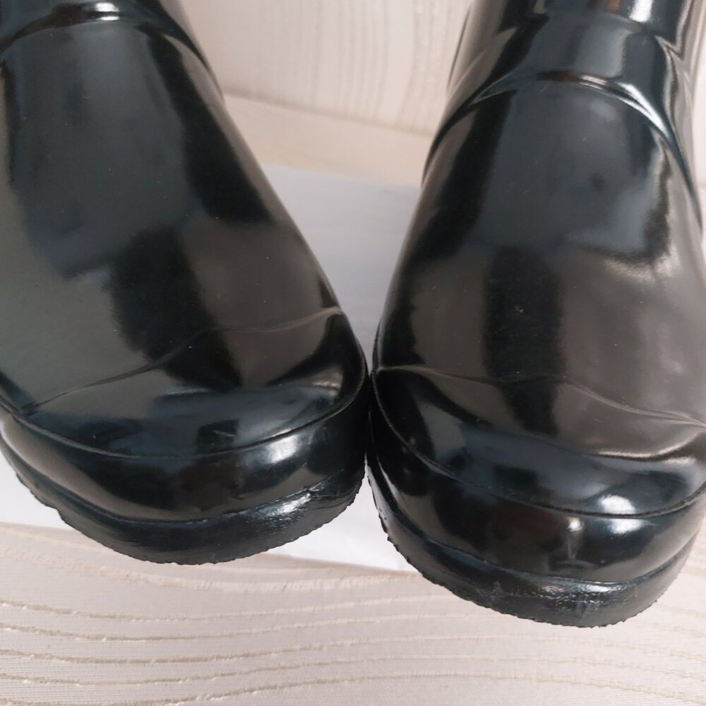 Hunter Classic Short Gloss Rain Boots Black 8 Mid Calf Shiny Like New - Picture 3 of 9